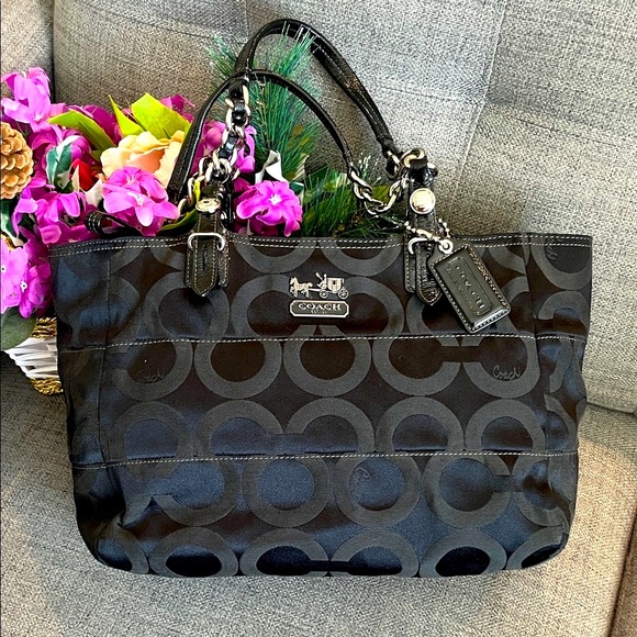 Coach Signature Madison Sateen Opt Art Tote 16.5”x10”x5” Preloved - Picture 1 of 14